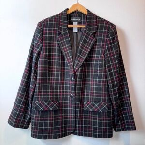 Sag Harbor Vintage Blazer Wool Blend Plaid Black & Red Women's Size 16